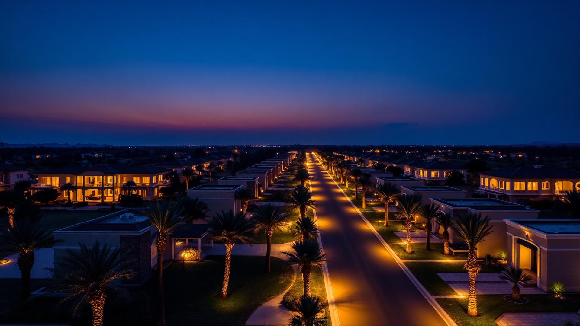 Luxury estate development at dusk